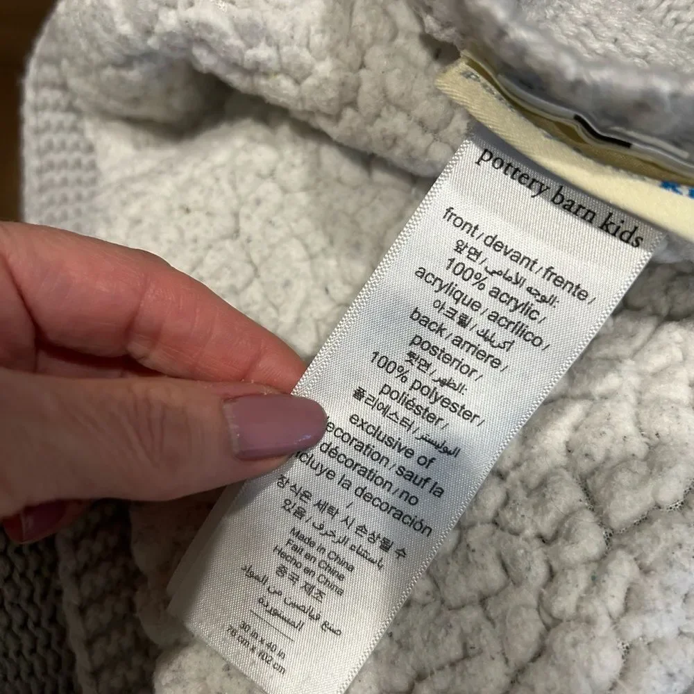 Pottery Barn Heirloom animal hippo elephant Patchwork Baby Blanket Sherpa Back